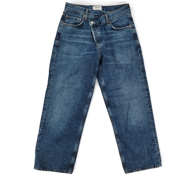 AGOLDE Criss Cross Jeans Womens 26 High Rise Cropped Straight Leg Blue Denim EUC